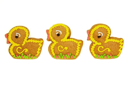 Easter Gingerbread Ducks Isolated on Whiteの写真素材