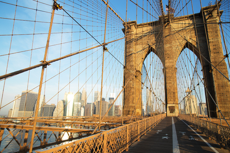 Brooklyn Bridge at sunrise, New York Cityの写真素材