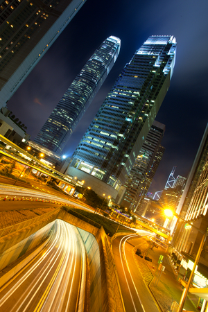 Hong Kong Business Center at Nightの写真素材