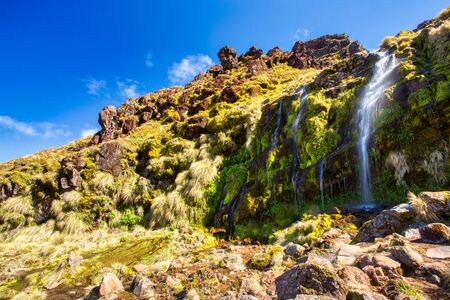 Waterfall in Tongariro National Park, New Zealandの写真素材