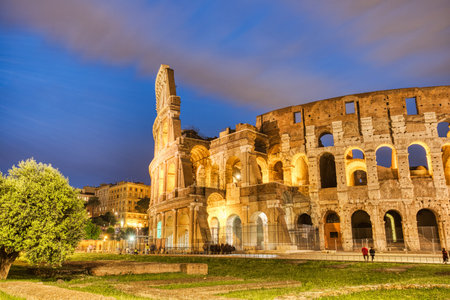 Illuminated Colosseum at Dusk, Rome, Italy      Keywords: rome, colosseum, monument, landmark,...