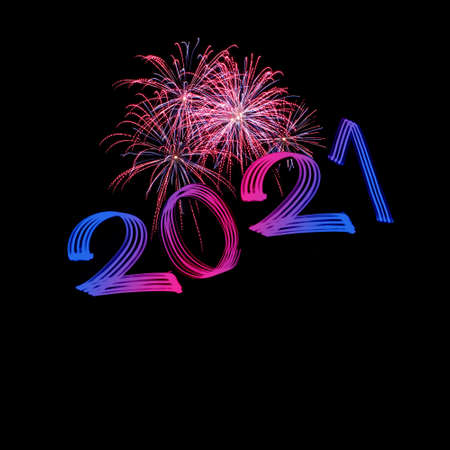 New Year 2022 Bright Lights with Fireworksの写真素材