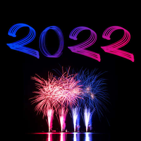 New Year 2022 Bright Lights with Fireworksの写真素材