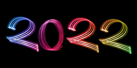 New Year 2022 Bright Lights with Fireworksの写真素材