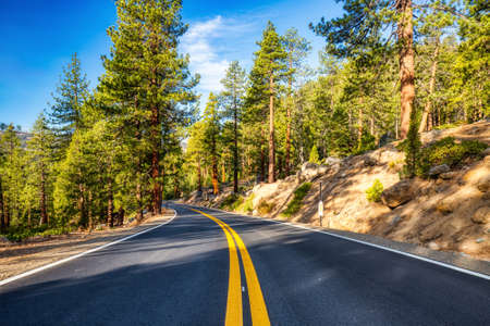 Road in the Yosemite National Park during a Sunny Day, California, USAの写真素材