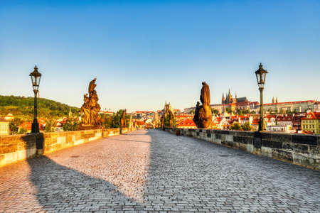 Charles Bridge at Sunrise, Prague, Czech Republicの写真素材
