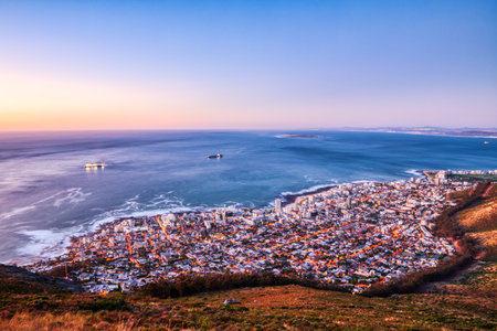 Cape Town Aerial View at Sunset, South Africaの写真素材