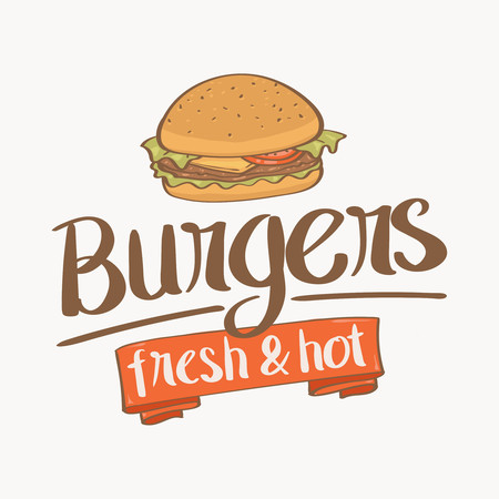 Burger hand drawn label. Lettering burger labelのイラスト素材