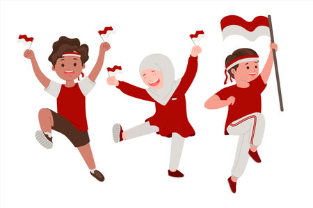 Children Celebrate Indonesian Independence Dayのイラスト素材