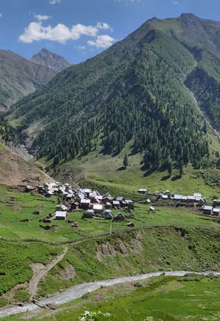 Mountain village in Svaneti region of Georgia. Caucasus Mountains.の写真素材