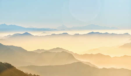 Foggy mountains in the morning. Landscape.の写真素材