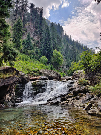 Waterfall in the mountains. Waterfall in the Carpathians.