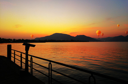 hot air balloon  on the sunsetの写真素材