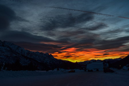 sunset in alpsの写真素材