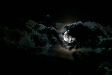 moon light between cloudsの写真素材