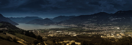 panoramic view on iseo lakeの写真素材