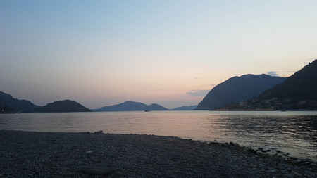 beautifull sunset on iseo lakeの写真素材