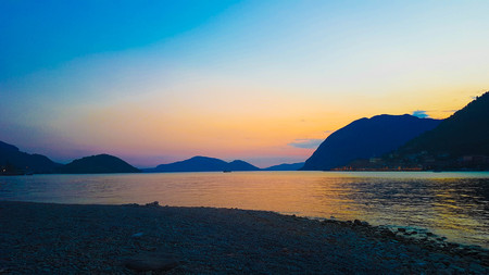 beautifull sunset on iseo lakeの写真素材
