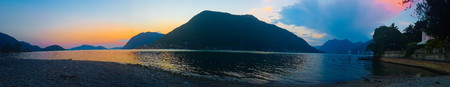 beautifull sunset on iseo lakeの写真素材
