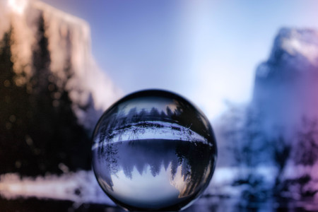 a trasparent crystal ball vith wonderfull viewの写真素材