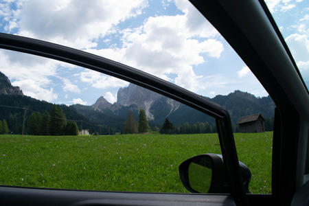 mountain view from my carの写真素材