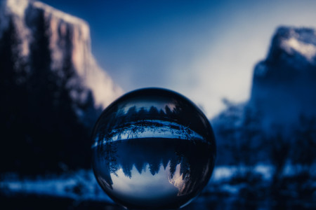 a trasparent crystal ball vith wonderfull viewの写真素材