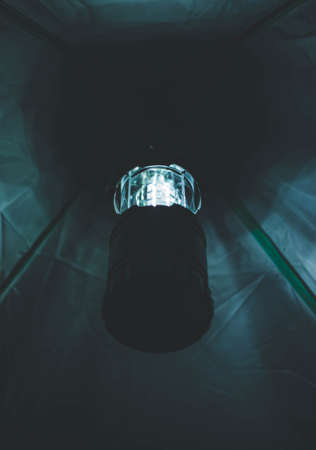 view on a lantern in tentの写真素材