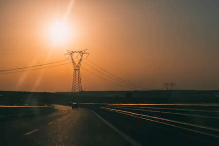 a beautifull sunset on a highwayの写真素材