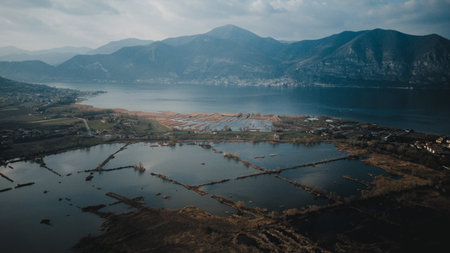 view on the lake from the drone