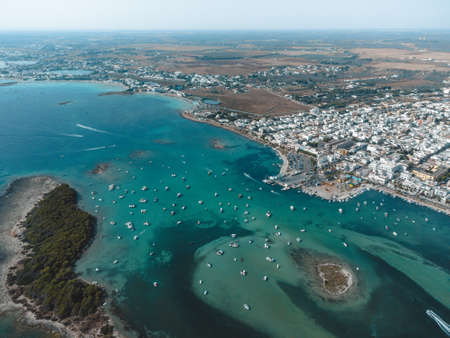 a great view on porto cesareo and rabbit island, in pugliaの写真素材
