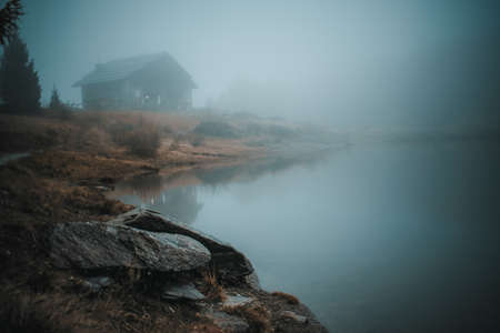 a fantastic view on the mortirolo lake, near bresciaの写真素材