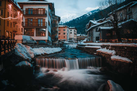 a fantastic view on the ponte di legno riverの写真素材