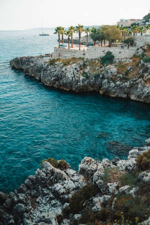view on a small town in puglia: castroの写真素材