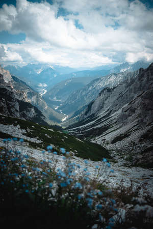 view on the "tre cime di lavaredo" in trentino alto adigeの写真素材