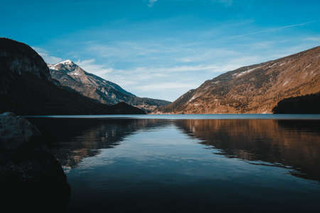 a fantastic view on the molveno lake, in Trentinoの写真素材