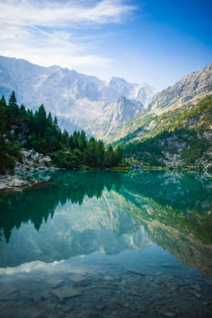 a beautifull view on the aviolo lakeの写真素材
