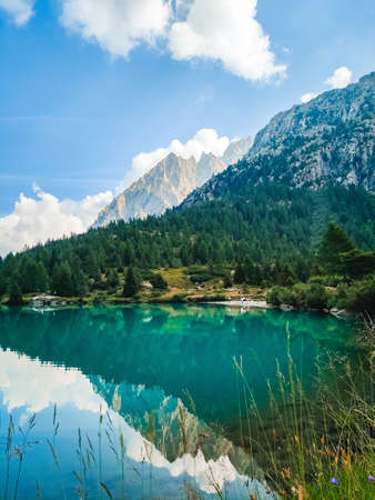 a beautifull view on the aviolo lakeの写真素材