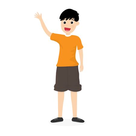 Cute little boy or child is happy isolated on background. Vector illustration in flat cartoon style.のイラスト素材