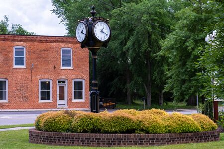 HOPE MILLS, NC - CIRCA April 2019 : Town Clock on Main Streetのeditorial素材