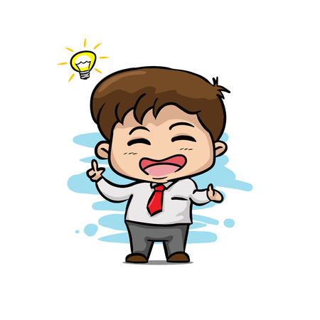 cute happy boss with idea cartoon mascot vector illustrationのイラスト素材