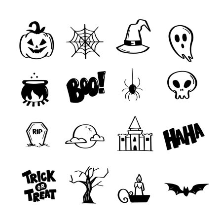 Set of Halloween Character & sign Vector Illustrationのイラスト素材