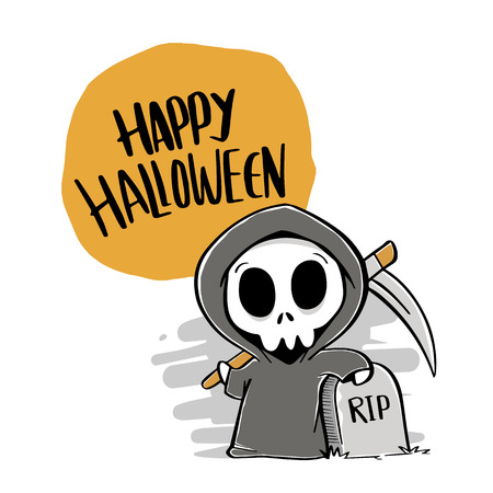 Happy Halloween with Grim Reaper Hand Drawing Vector Illustrationのイラスト素材