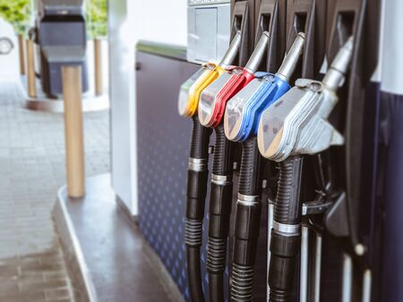 Petrol gas station with Colorul fuel gasoline dispensers backgroundの写真素材