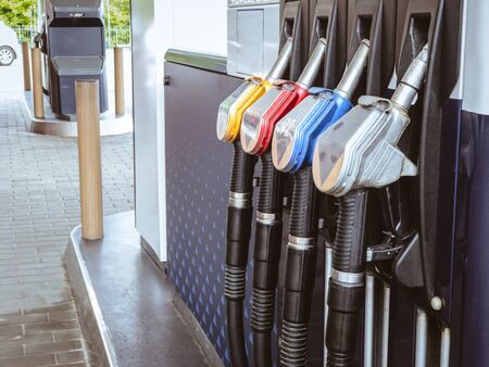 Gas Petrol station with fuel gasoline dispensers backgroundの写真素材