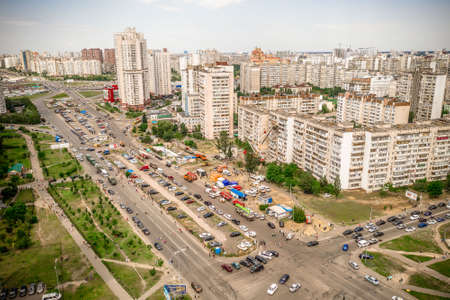 Kiev, Ukraine - 21.06.2020: a general panorama of the scene of the accident in the explosion of an apartment building on Krushelnytska Street in Kyiv.のeditorial素材