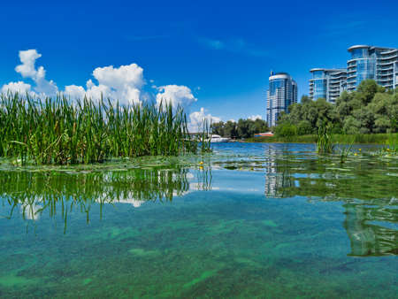 Eco Friendly Landscape - modern prestigious multi-apartment residential complexes near an ecologically clean lake.の写真素材