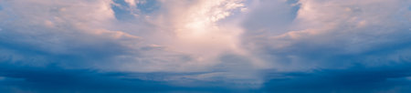 Panoramic sky with yellow sun and Stratocumulus cloudsの写真素材