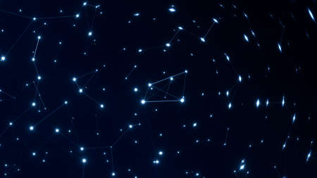 Abstract geometric dark cosmic background: plexus dots and linesの写真素材
