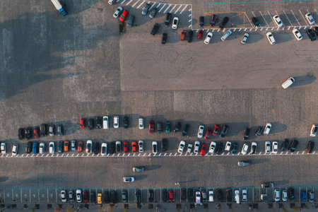 Parking on city streets, aerial top view