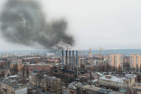 Air pollution from smoke from a thermal power plantの写真素材